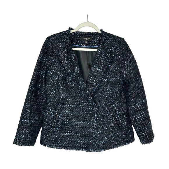Talbots Blue Sparkle Tweed Fringe Jacket 10 Petite Women’s 10P Blazer Work - Picture 1 of 14